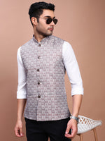 Men Printed Brown Slim Fit Nehru Jacket-AD-J-210-Brown