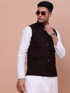 Men Checked Burgundy Slim Fit Nehru Jacket-AD-J-301-Burgundy