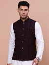 Men Checked Burgundy Slim Fit Nehru Jacket-AD-J-301-Burgundy