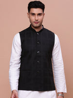 Men Printed Black Slim Fit Nehru Jacket-AD-J-306-Black