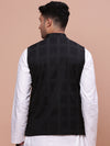 Men Printed Black Slim Fit Nehru Jacket-AD-J-306-Black