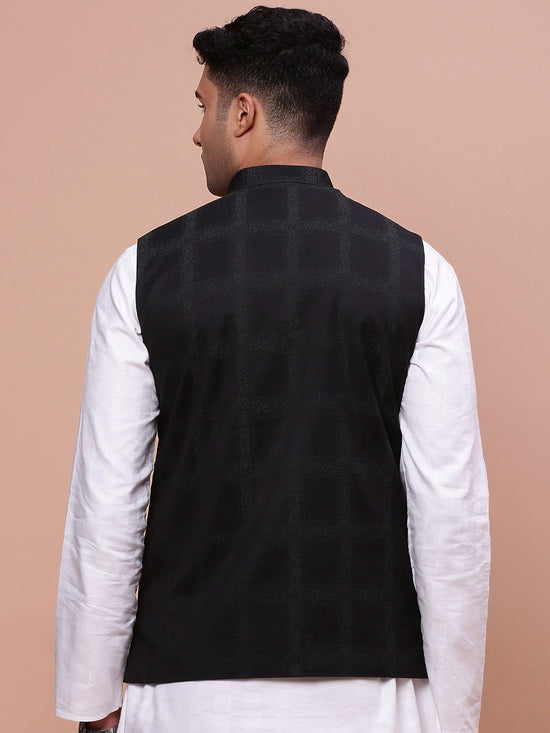 Men Printed Black Slim Fit Nehru Jacket-AD-J-306-Black