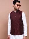 Men Woven Design Maroon Slim Fit Nehru Jacket-AD-J-308-Maroon