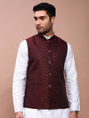 Men Woven Design Maroon Slim Fit Nehru Jacket-AD-J-308-Maroon