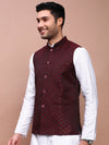 Men Woven Design Maroon Slim Fit Nehru Jacket-AD-J-308-Maroon