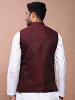 Men Woven Design Maroon Slim Fit Nehru Jacket-AD-J-308-Maroon