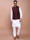 Men Woven Design Maroon Slim Fit Nehru Jacket-AD-J-308-Maroon