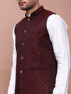 Men Woven Design Maroon Slim Fit Nehru Jacket-AD-J-308-Maroon