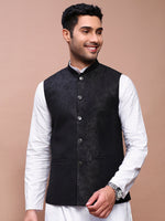 Men Woven Design Black Slim Fit Nehru Jacket-AD-J-309-Black