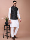 Men Woven Design Black Slim Fit Nehru Jacket-AD-J-309-Black