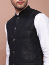 Men Woven Design Black Slim Fit Nehru Jacket-AD-J-309-Black