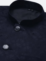 Men Woven Design Navy Blue Slim Fit Nehru Jacket-AD-J-321-Navyblue