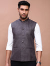 Men Solid Charcoal Slim Fit Nehru Jacket-AD-J-455A-Charcoal