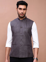 Men Solid Charcoal Slim Fit Nehru Jacket-AD-J-455A-Charcoal