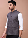 Men Solid Charcoal Slim Fit Nehru Jacket-AD-J-455A-Charcoal