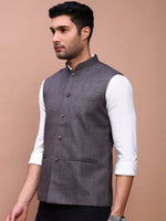 Men Solid Charcoal Slim Fit Nehru Jacket-AD-J-455A-Charcoal