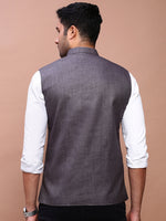 Men Solid Charcoal Slim Fit Nehru Jacket-AD-J-455A-Charcoal