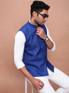 Men Solid Blue Slim Fit Nehru Jacket-AD-J-455-Blue