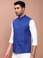 Men Solid Blue Slim Fit Nehru Jacket-AD-J-455-Blue