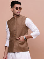 Men Solid Brown Slim Fit Nehru Jacket-AD-J-455-Brown