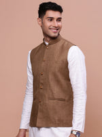 Men Solid Brown Slim Fit Nehru Jacket-AD-J-455-Brown