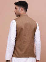 Men Solid Brown Slim Fit Nehru Jacket-AD-J-455-Brown