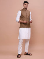 Men Solid Brown Slim Fit Nehru Jacket-AD-J-455-Brown