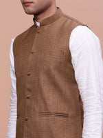 Men Solid Brown Slim Fit Nehru Jacket-AD-J-455-Brown