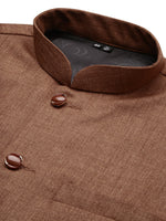 Men Solid Brown Slim Fit Nehru Jacket-AD-J-455-Brown