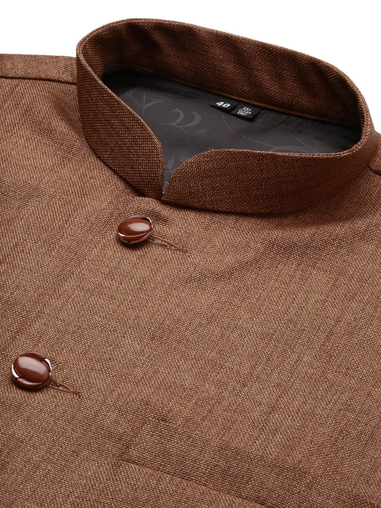 Men Solid Brown Slim Fit Nehru Jacket-AD-J-455-Brown