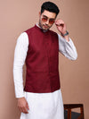 Men Solid Burgundy Slim Fit Nehru Jacket-AD-J-455-Burgundy