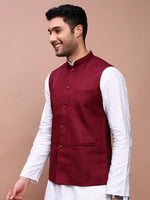 Men Solid Burgundy Slim Fit Nehru Jacket-AD-J-455-Burgundy