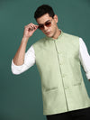 Men Solid Green Slim Fit Nehru Jacket-AD-J-455-Green