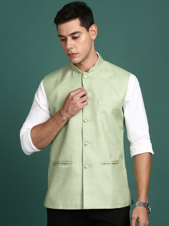 Men Solid Green Slim Fit Nehru Jacket-AD-J-455-Green