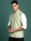 Men Solid Green Slim Fit Nehru Jacket-AD-J-455-Green