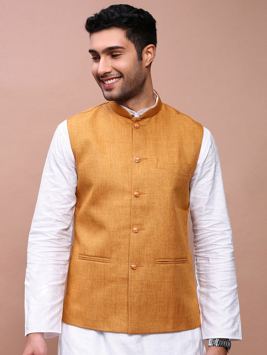 Men Solid Mustard Slim Fit Nehru Jacket-AD-J-455-Mustard