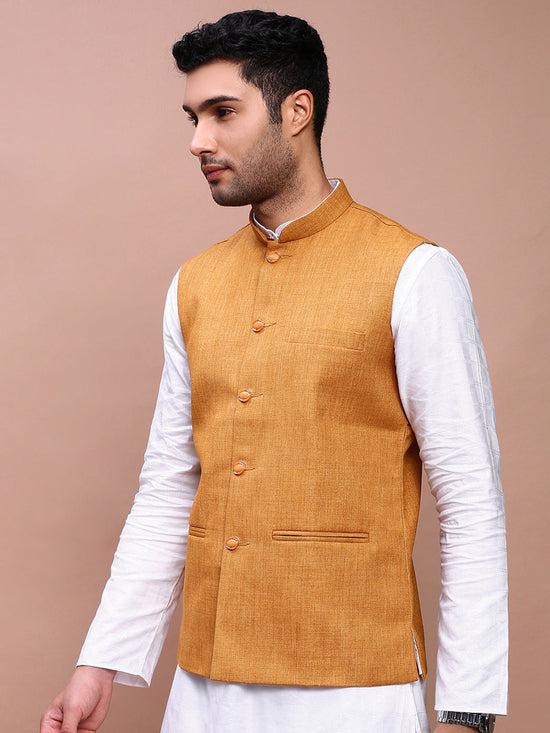 Men Solid Mustard Slim Fit Nehru Jacket-AD-J-455-Mustard