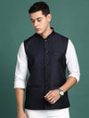 Men Solid Navy Blue Slim Fit Nehru Jacket-AD-J-455-Navyblue