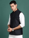 Men Solid Navy Blue Slim Fit Nehru Jacket-AD-J-455-Navyblue