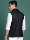 Men Solid Navy Blue Slim Fit Nehru Jacket-AD-J-455-Navyblue