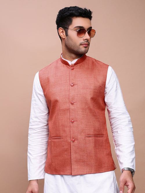 Men Solid Orange Slim Fit Nehru Jacket-AD-J-455-Orange