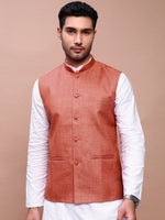 Men Solid Orange Slim Fit Nehru Jacket-AD-J-455-Orange