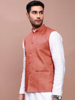 Men Solid Orange Slim Fit Nehru Jacket-AD-J-455-Orange