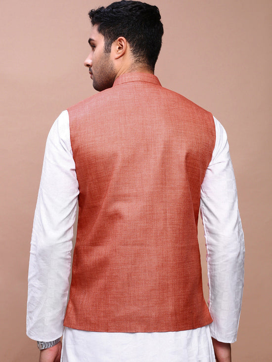 Men Solid Orange Slim Fit Nehru Jacket-AD-J-455-Orange