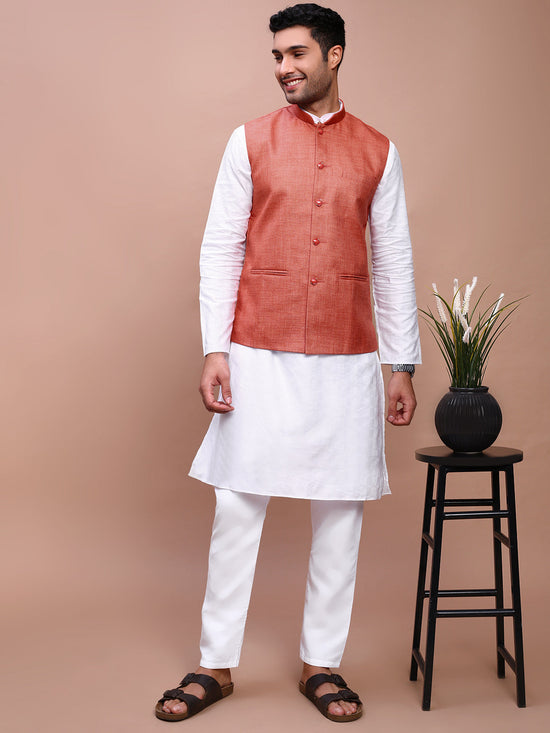 Men Solid Orange Slim Fit Nehru Jacket-AD-J-455-Orange