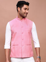 Men Solid Pink Slim Fit Nehru Jacket-AD-J-455-Pink