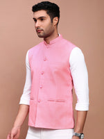 Men Solid Pink Slim Fit Nehru Jacket-AD-J-455-Pink