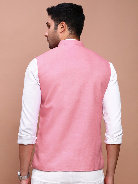 Men Solid Pink Slim Fit Nehru Jacket-AD-J-455-Pink