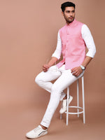 Men Solid Pink Slim Fit Nehru Jacket-AD-J-455-Pink