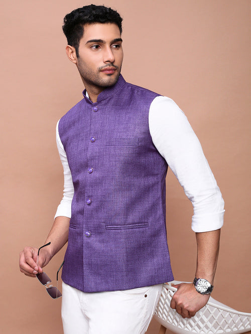 Men Solid Purple Slim Fit Nehru Jacket-AD-J-455-Purple